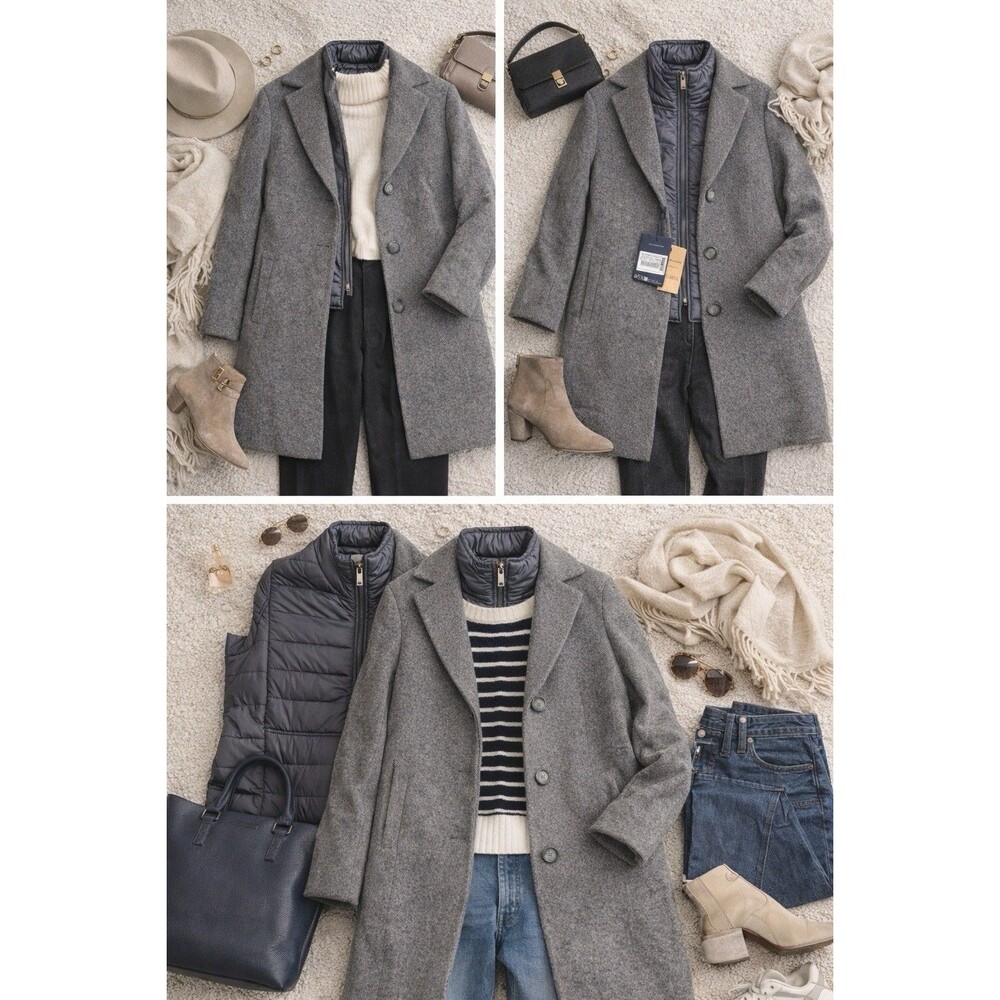 Cinzia Rocca Icons Medium Wool & Cashmere-Blend Coat Women Sz14 Inside Vest‎ NWT
